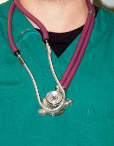 Closeup of healthcare professional wearing esthetoscope