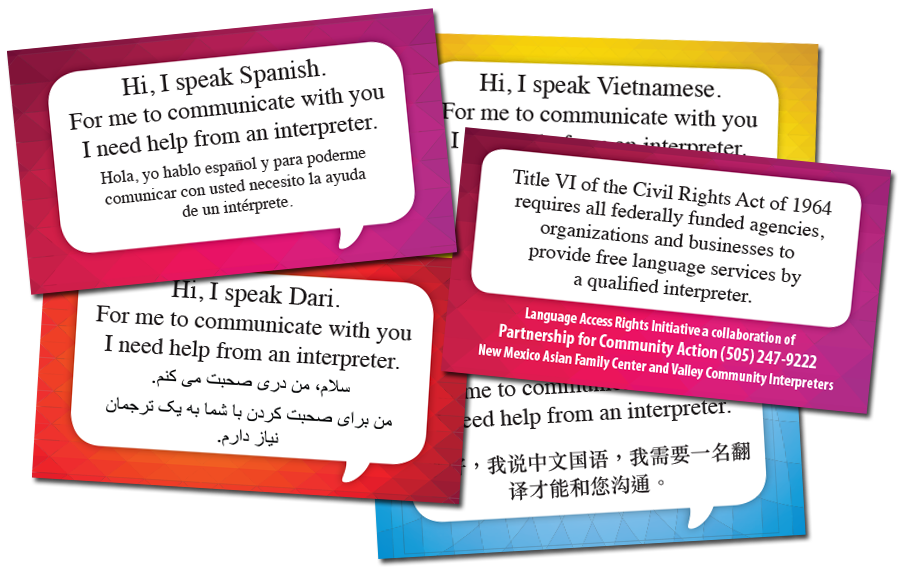 Sample of the LARI "I Speak" cards